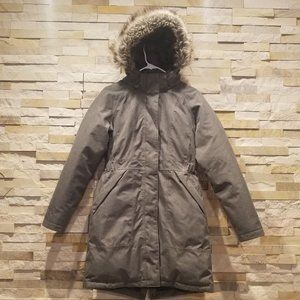 North Face Womens XS Grey Parka Goose Down Jacket Coat Long Full Length Winter
